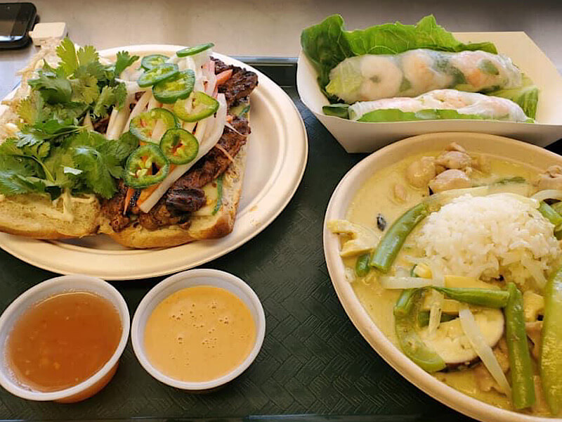Hye Thai banh mi, green curry and spring rolls